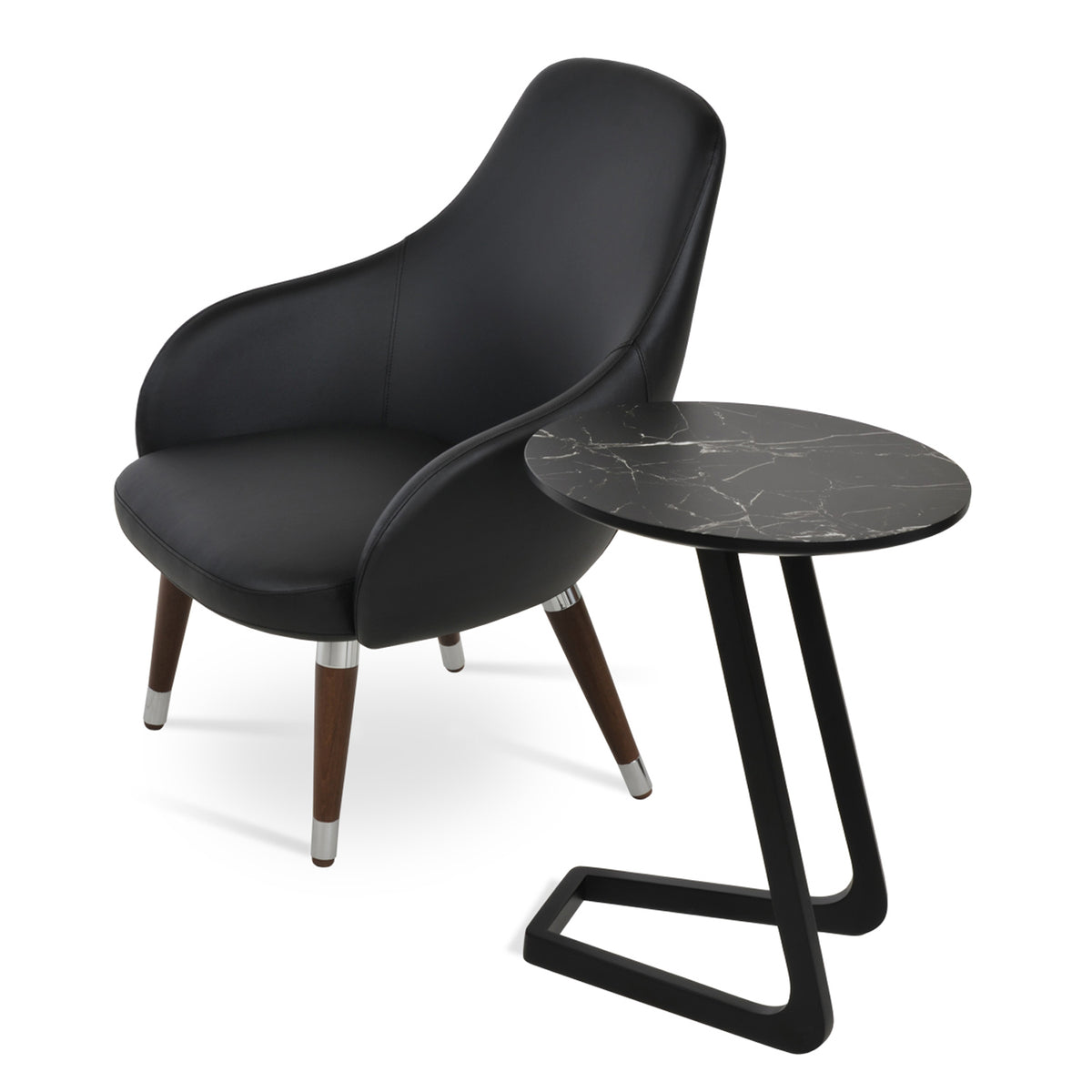 Leslie End Table by SohoConcept, showing end table with chair.