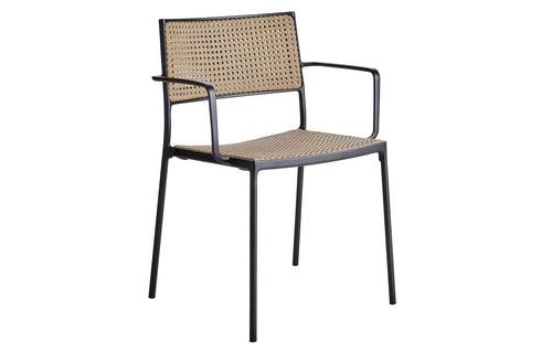 Less Stackable Dining Armchair by Cane-Line - Natural French Weave/Lava Grey Powder Coated Aluminum.
