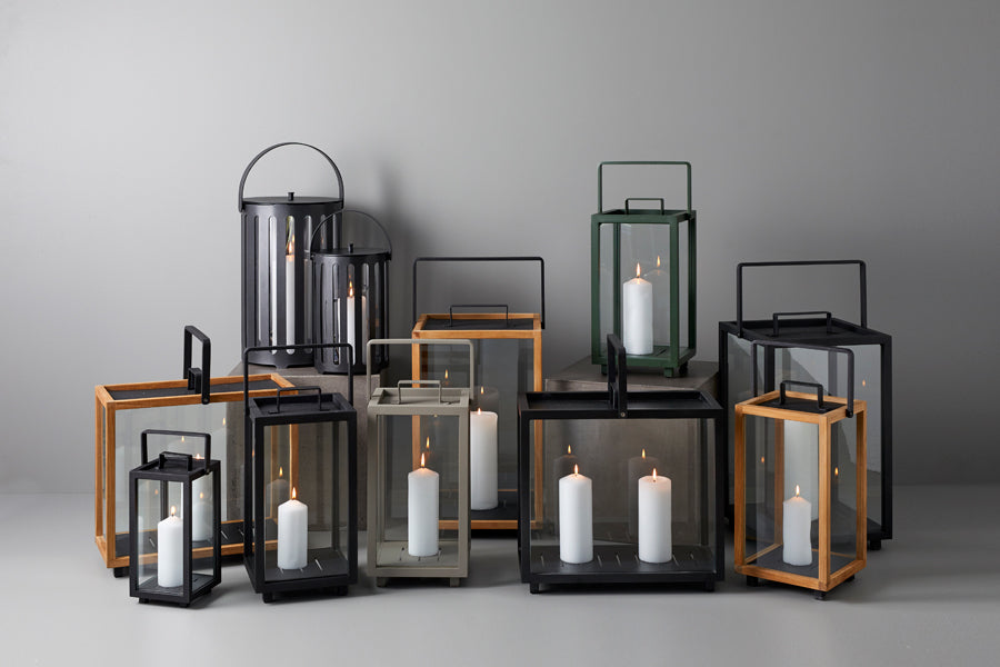 Lighttube Round Lantern by Cane-Line, showing lightube round lanterns in live shot.