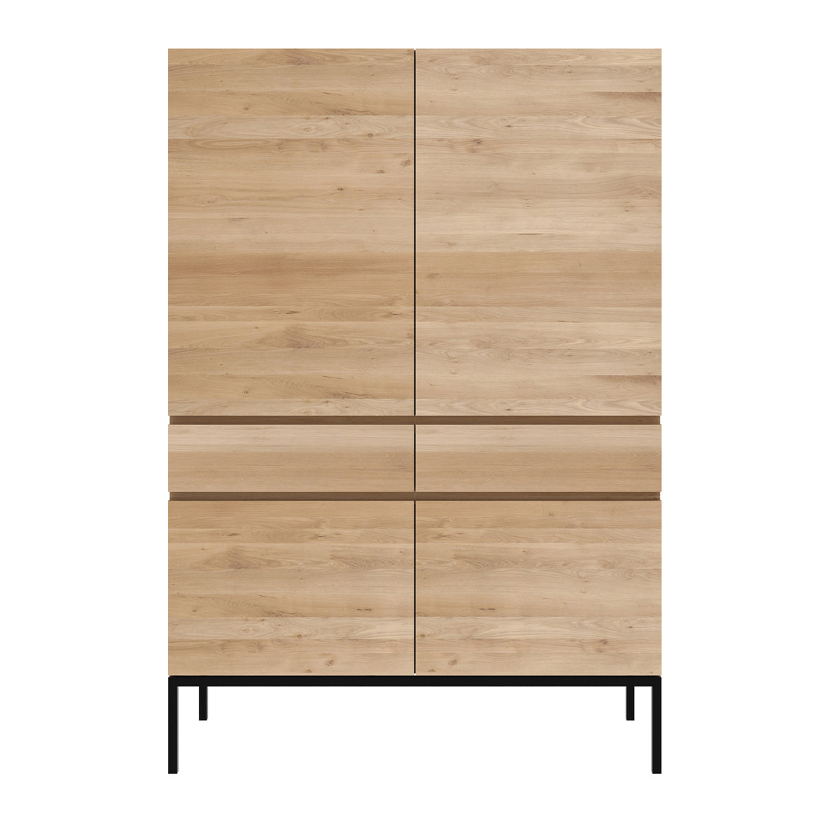 Ligna Black Frame Storage Cupboard - 4 Doors & 2 Drawers by Ethnicraft, showing front view cupboard - 4 doors & 2 drawers.