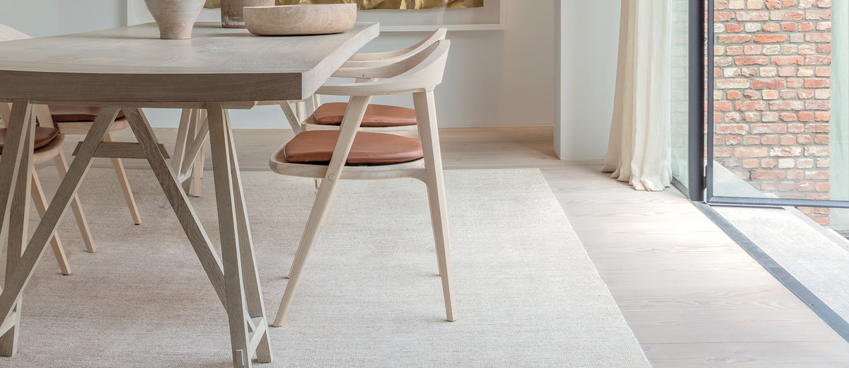 Oat Hand Woven Rug by Ligne Pure, showing oat hand woven rug in live shot.