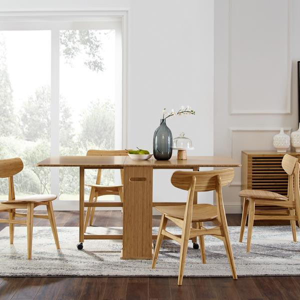 Linden Caramelized Gateleg Table by Greenington, showing linden caramelized gateleg table with chairs in live shot.