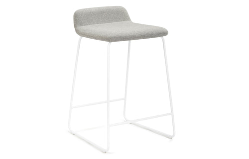 Lolli Stool by m.a.d. - Counter, White Metal Base with Pewter Grey Fabric Seat.