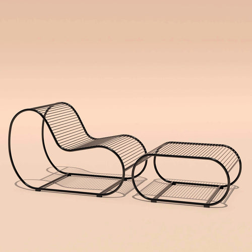 Loop Lounge Chair by Bend, showing loop lounge chair with ottoman in live shot.