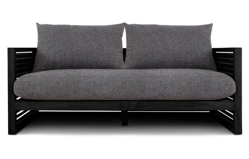 Louver Two Seat Sofa by Harbour - Burnt Charcoal Teak Wood + Batyline Black/Sunbrella Cast Slate.