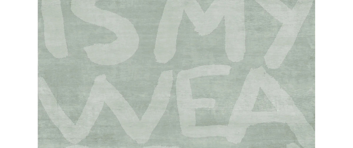 Love LE35 Rug by Second Studio, showing closeup view of love le35 by second studio in subtle green.