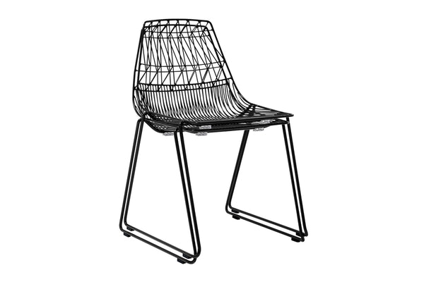 Lucy Stacking Chair by Bend, showing angle view of lucy stacking chairs in black(pair) without seatpads.