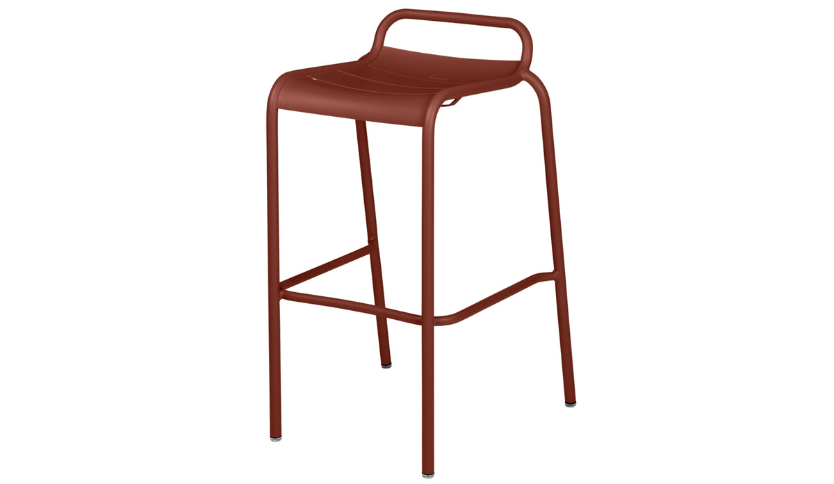 Luxembourg High Stool with Low Back by Fermob, showing angle view of high stool with low back.