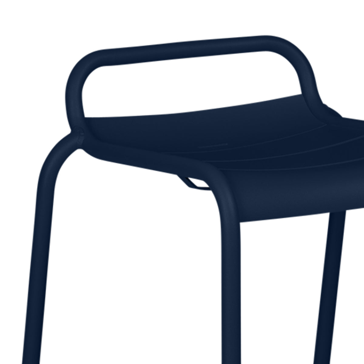 Luxembourg High Stool with Low Back by Fermob, showing closeup view of high stool with low back.