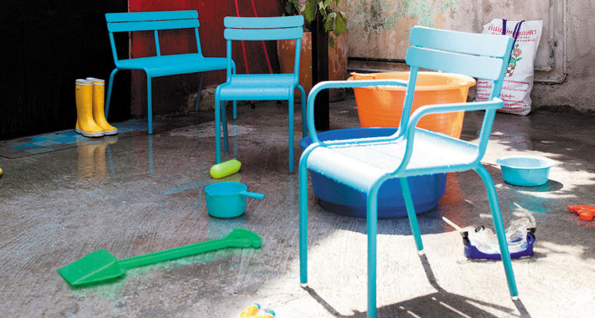 Luxembourg Kid Bench by Fermob, showing live shoot of the bench.
