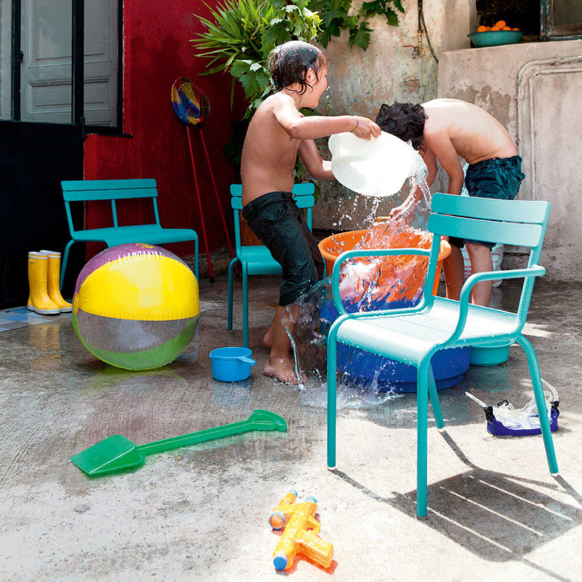 Luxembourg Kid Bench by Fermob, showing live shoot of the bench.