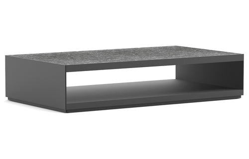 Macquarie Coffee Table by Harbour - Asteroid Aluminum + Black Flamed Brushed Granite Marble.