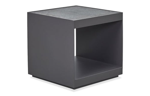 Macquarie Side Table by Harbour - Asteroid Aluminum + Black Flamed Brushed Granite Marble.