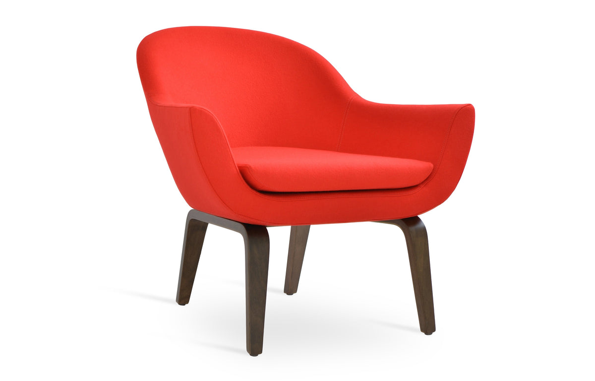 Madison Plywood Arm Chair by SohoConcept - Walnut Veneer, Orange Leatherette.