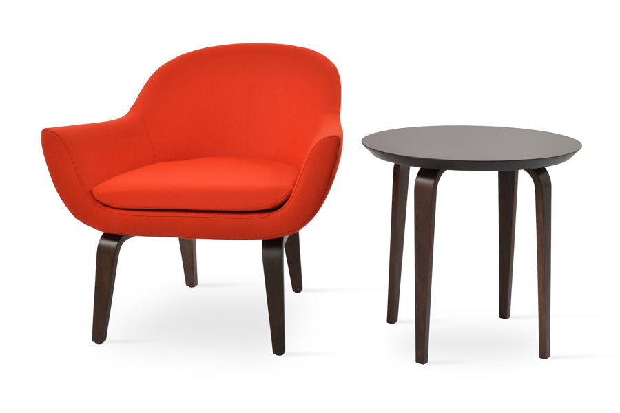 Madison Plywood Arm Chair by Sohoconcept, showing front view of plywood arm chair with table.