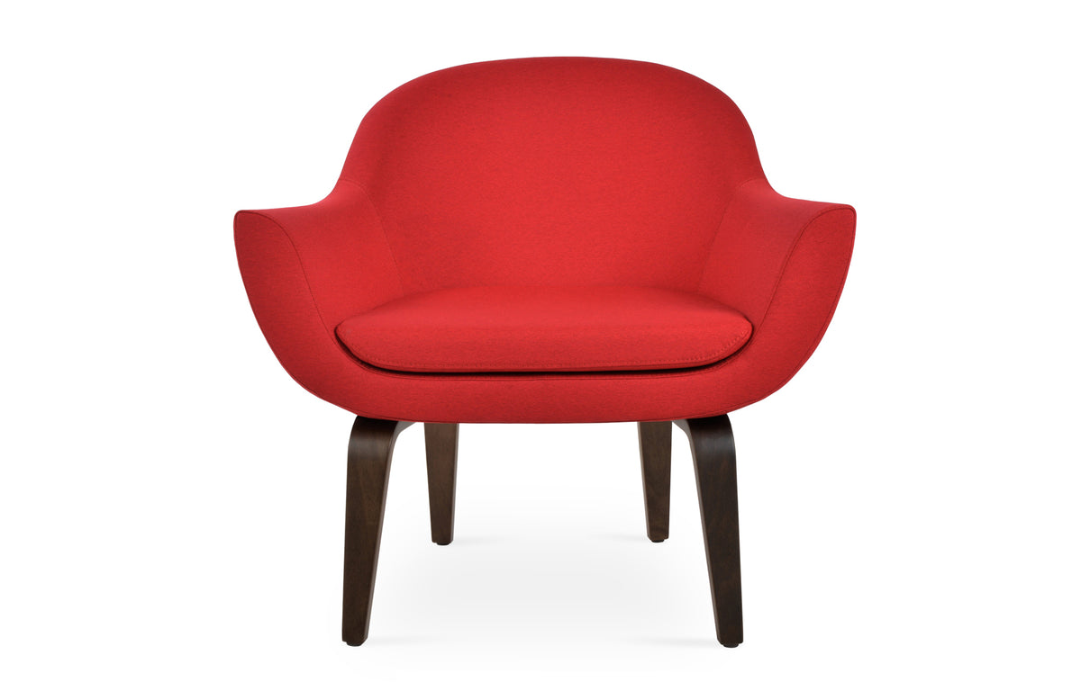 Madison Plywood Arm Chair by SohoConcept - Walnut Veneer, Camira Era Red Fabric.