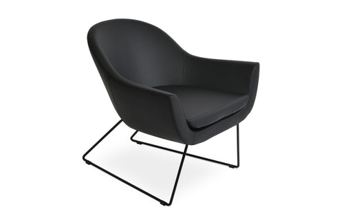 Madison Sled Wire Arm Chair by SohoConcept - Black Powder Steel, Black Leatherette
