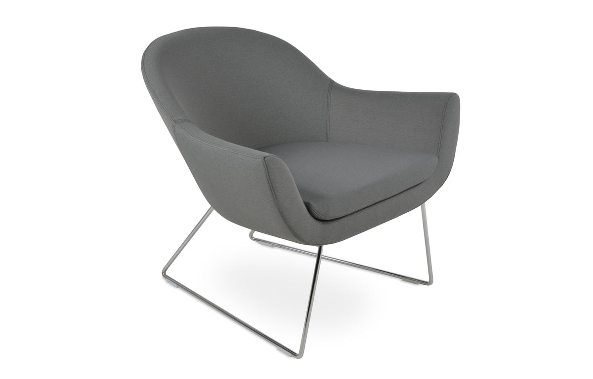 Madison Sled Wire Arm Chair by SohoConcept - Chrome Plated Steel, Camira Era Grey Fabric