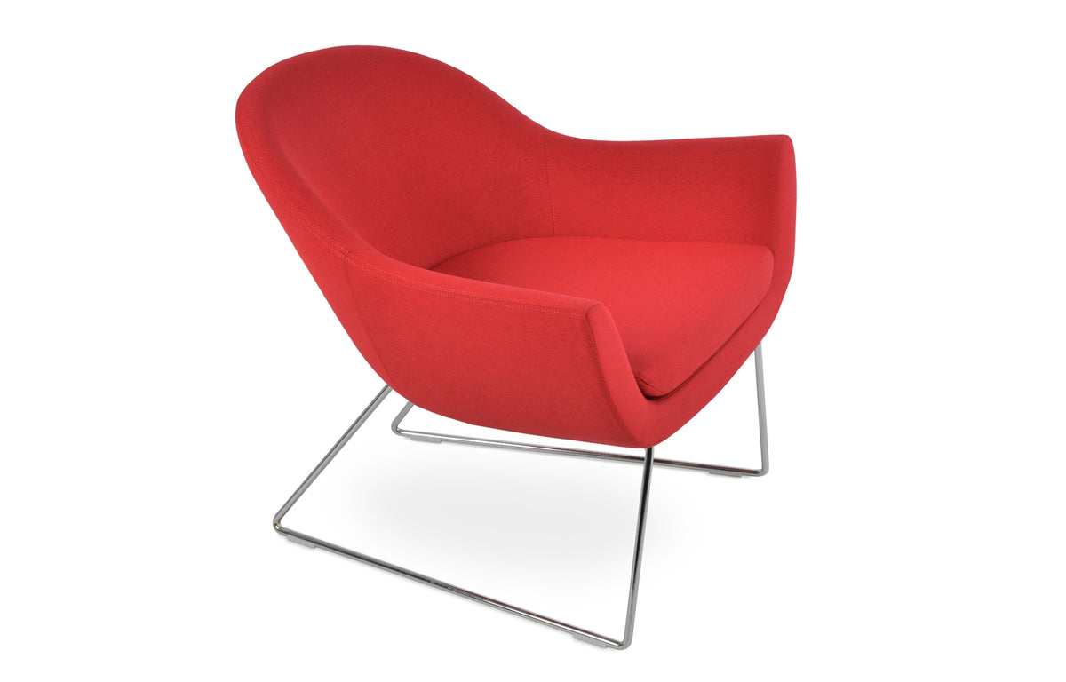 Madison Sled Wire Arm Chair by SohoConcept - Chrome Plated Steel, Camira Era Red Fabric