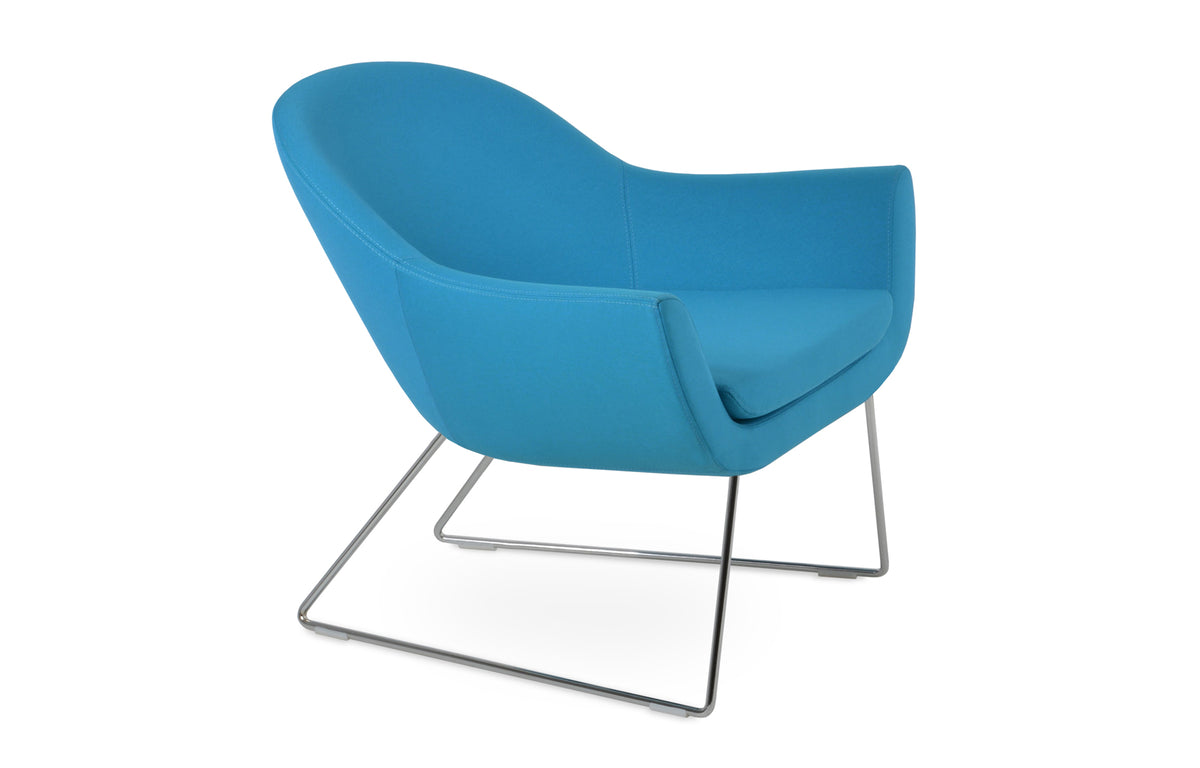 Madison Sled Wire Arm Chair by SohoConcept - Chrome Plated Steel, Camira Era Turquoise Fabric