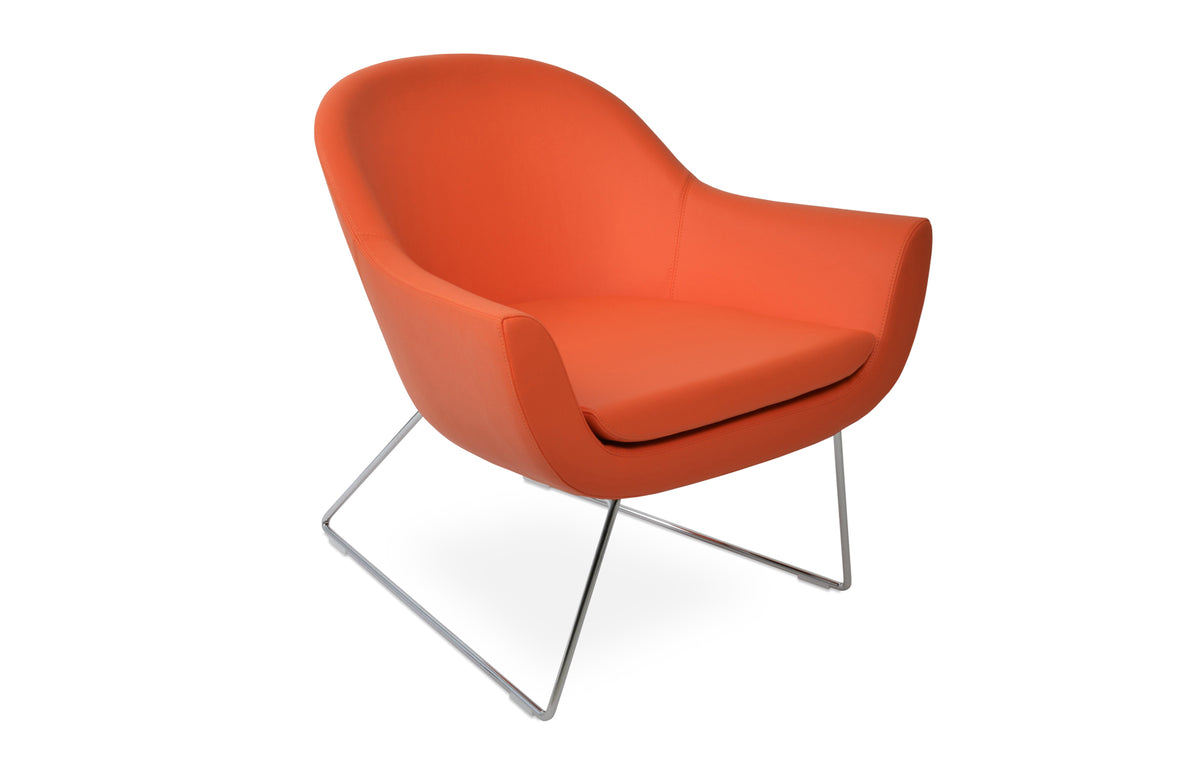Madison Sled Wire Arm Chair by SohoConcept - Chrome Plated Steel, Orange Leatherette