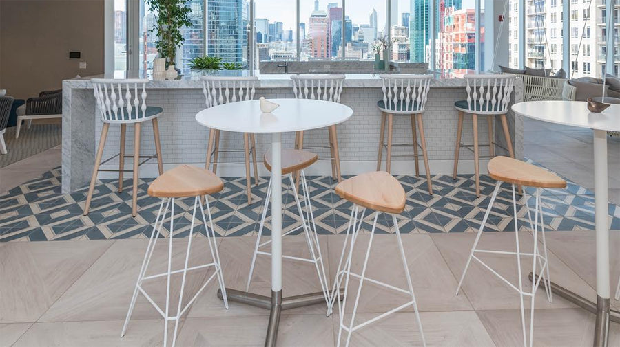 Madison Stool by Tronk Design, showing madison stools in live shot.