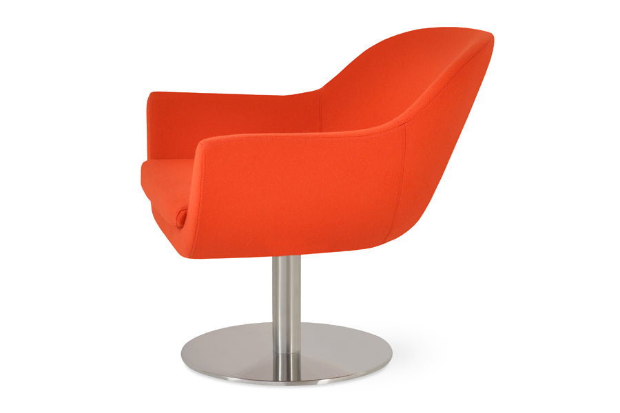 Madison Swivel Round Arm Chair by Sohoconcept. shown in orange camira wool.