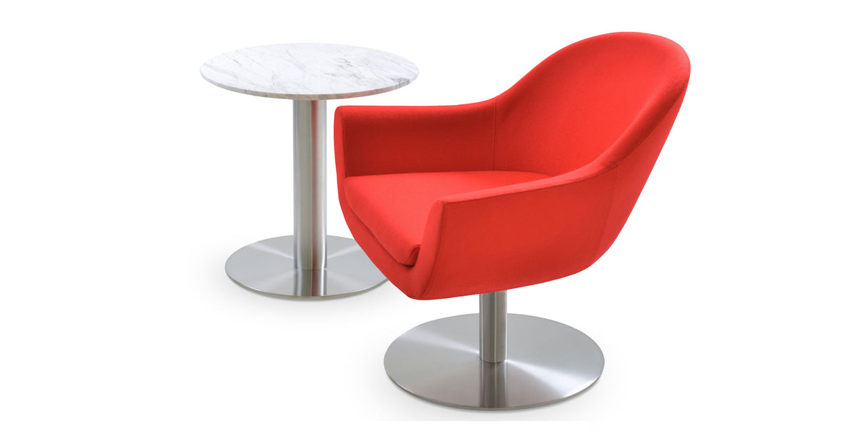 Madison Swivel Round Arm Chair by SohoConcept, showing swivel round arm chair with table.