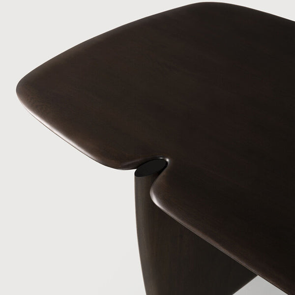PI Coffee Table by Ethnicraft, showing closeup view of pi coffee table in dark brown wood.