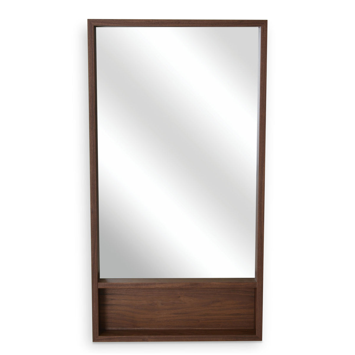 Malta Mirror With Shelf by SohoConcept, showing front view of mirror with shelf in large (with shelf)/mdf-walnut veneer.
