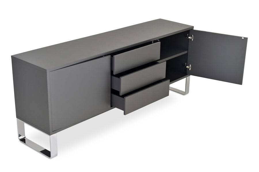 Malta Sideboard by SohoConcept, showing angle view of sideboard in open position.