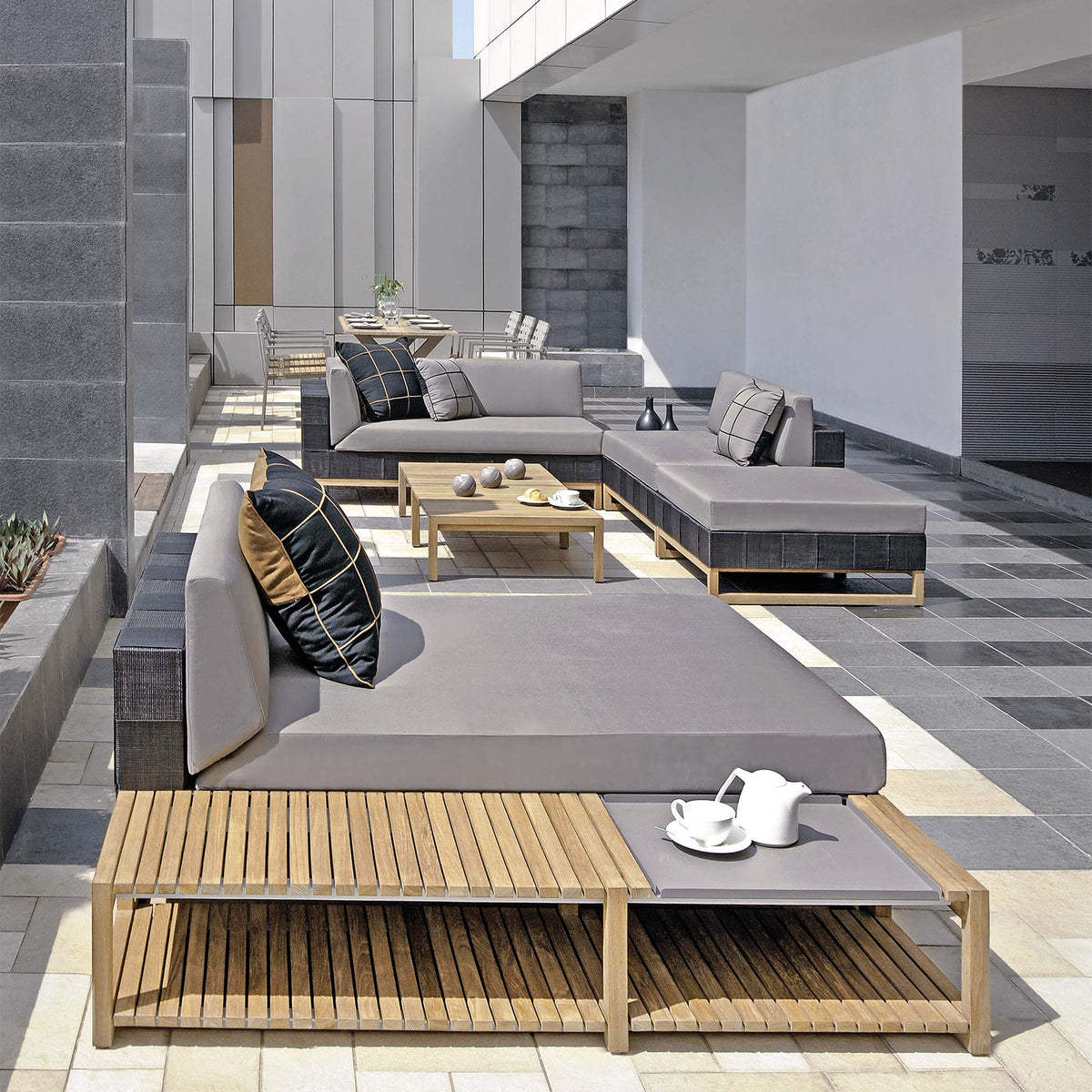 Ekka Teak Sectional Coffee Table by Mamagreen, showing ekka teak sectional coffee table in live shot.
