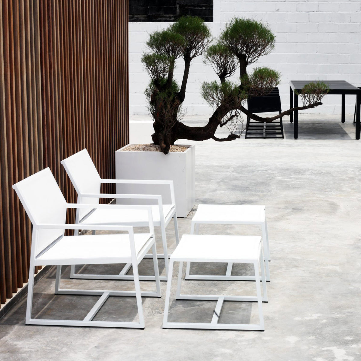 Allux Casual Armchair by Mamagreen, showing two casual armchairs and two footrests in live shot.