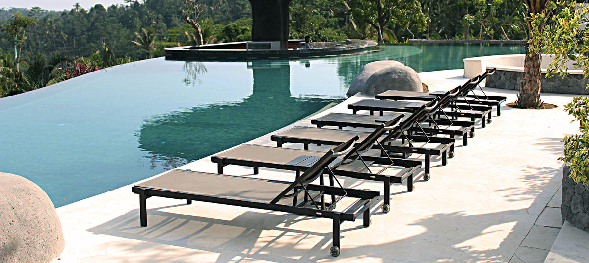 Allux Stackable Lounger with Wheels by Mamagreen, showing allux stackable loungers with wheels in live shot.