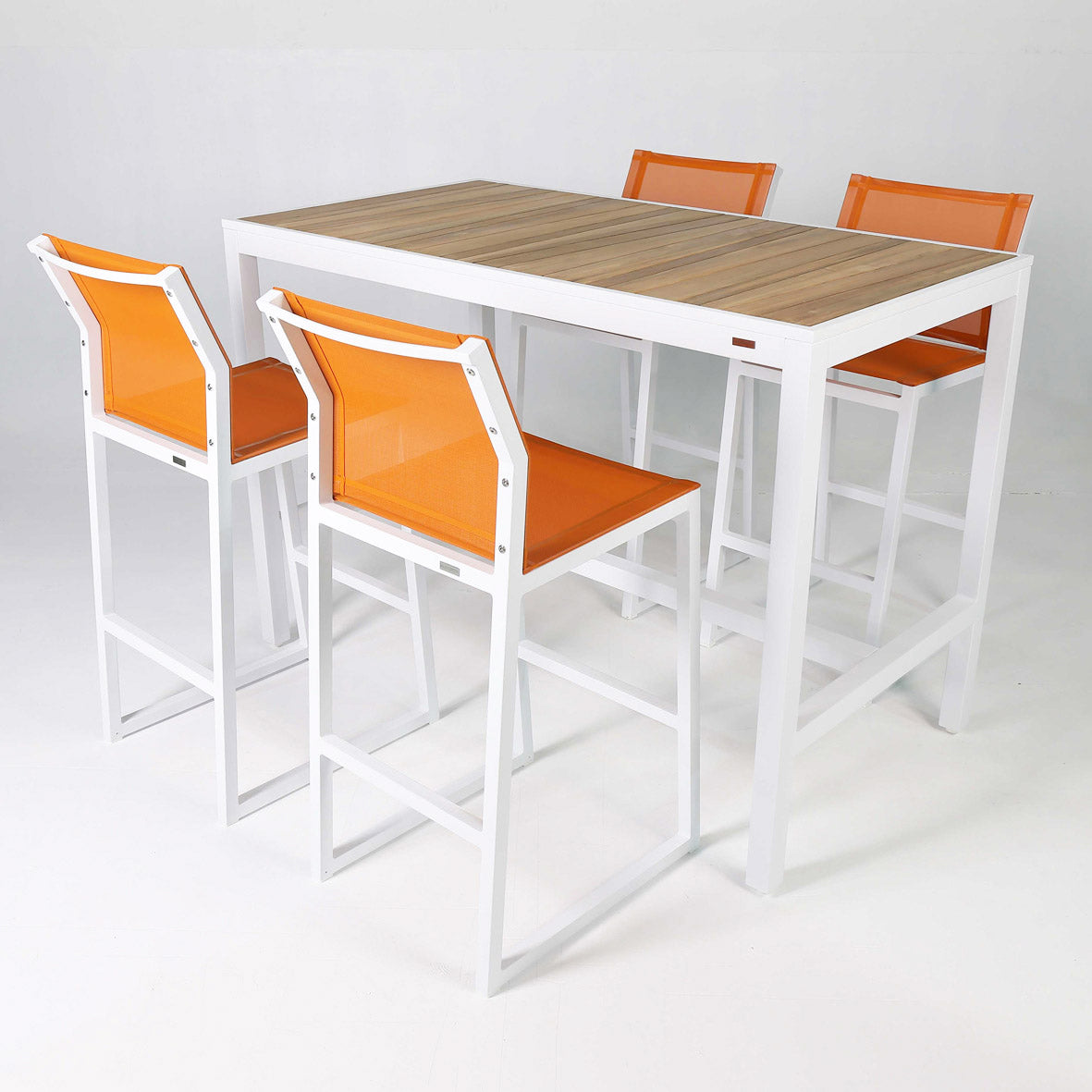 Allux Wood Bar Table by Mamagreen, showing allux wood bar table with bar chair in live shot.