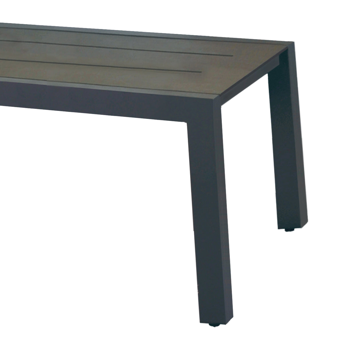 Baia HPL Aluminum 80.5" Bench by Mamagreen, showing closeup view of baia hpl aluminum 80.5" bench in anthracite sand aluminum, slate hpl.