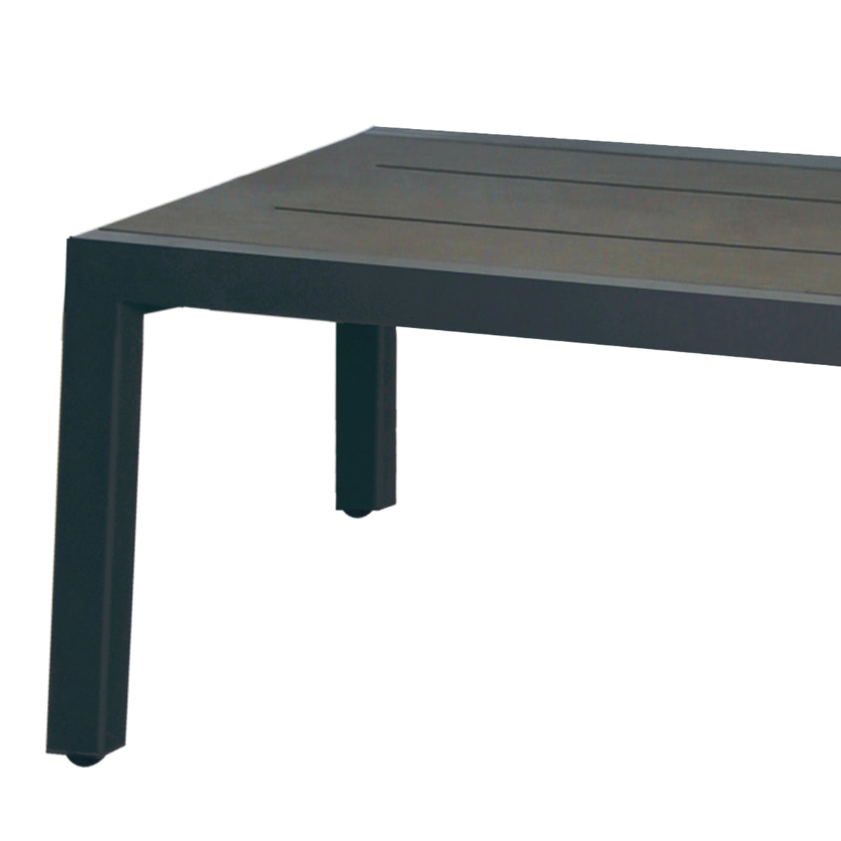 Baia HPL Aluminum 80.5" Bench by Mamagreen, showing closeup view of baia hpl aluminum 80.5" bench in anthracite sand aluminum, slate hpl.