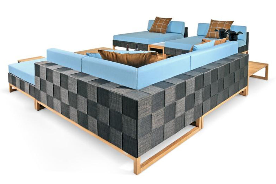 Ekka Sectional Chaise by Mamagreen, showing angle view of two ekka sectional chaise with ekka sofa and ekka table.