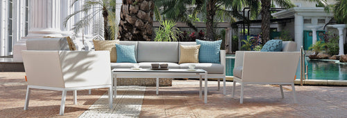 Jaydu 3-Seater Lounge Sofa by Mamagreen, showing jaydu 3-seater lounge sofa with jaydu 1-seater lounge sofas and coffee hpl table in live shot.