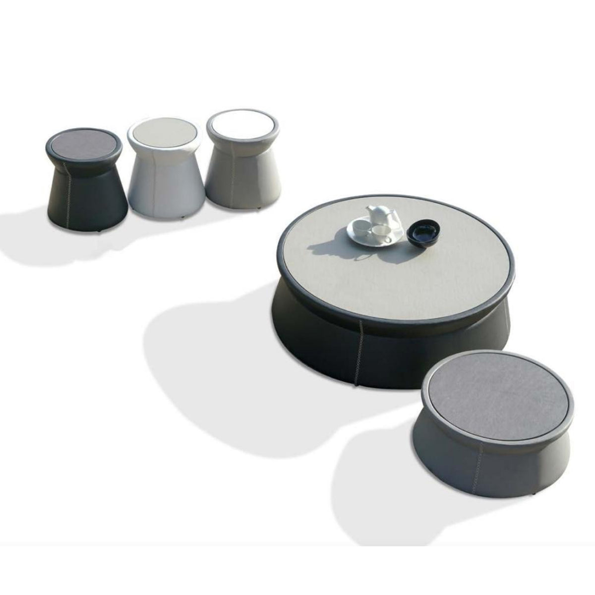 Stizzy HPL Low Table by Mamagreen, showing stizzy hpl low table with stizzy side tables and zuppy highback chair.