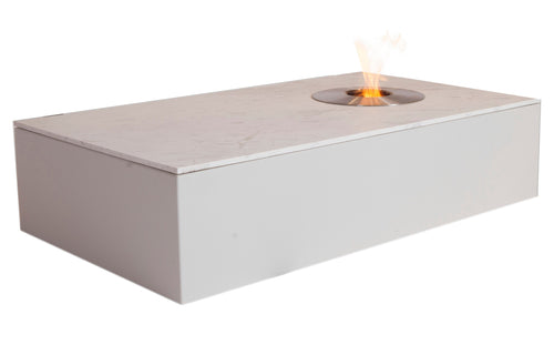 Marble Fire Table by Harbour - White Aluminum + White Carrera Marble.