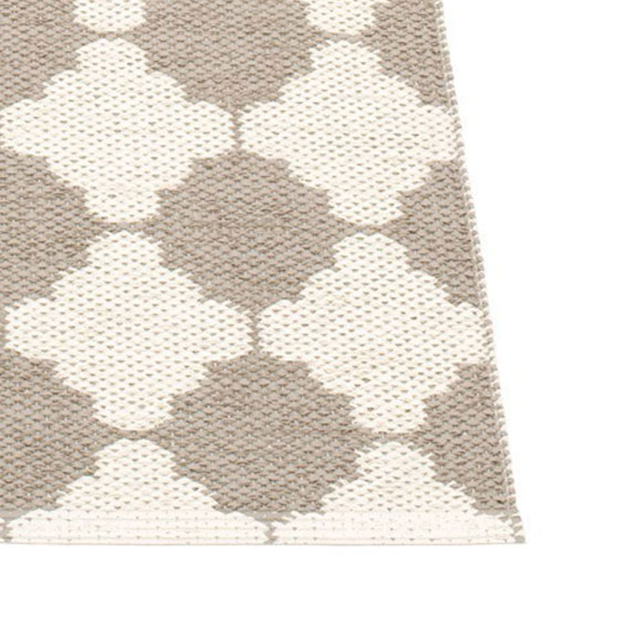 Marre Mud & Vanilla with Turquoise Stripe Runner Rug by Pappelina, showing closeup view of marre mud & vanilla with turquoise stripe runner rug.