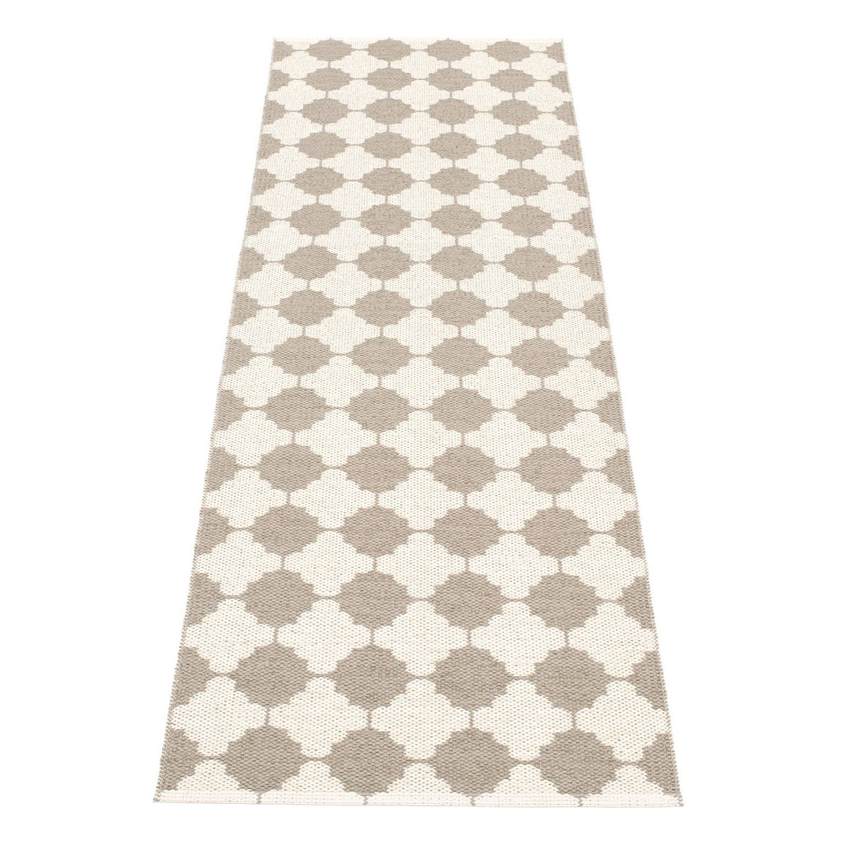 Marre Mud & Vanilla with Turquoise Stripe Runner Rug by Pappelina, showing back view of marre mud & vanilla with turquoise stripe runner rug.