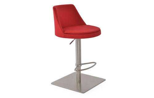 Martini Piston Stool by SohoConcept - Half Footrest Brushed Stainless Steel Square Base, Camira Era Red Fabric.