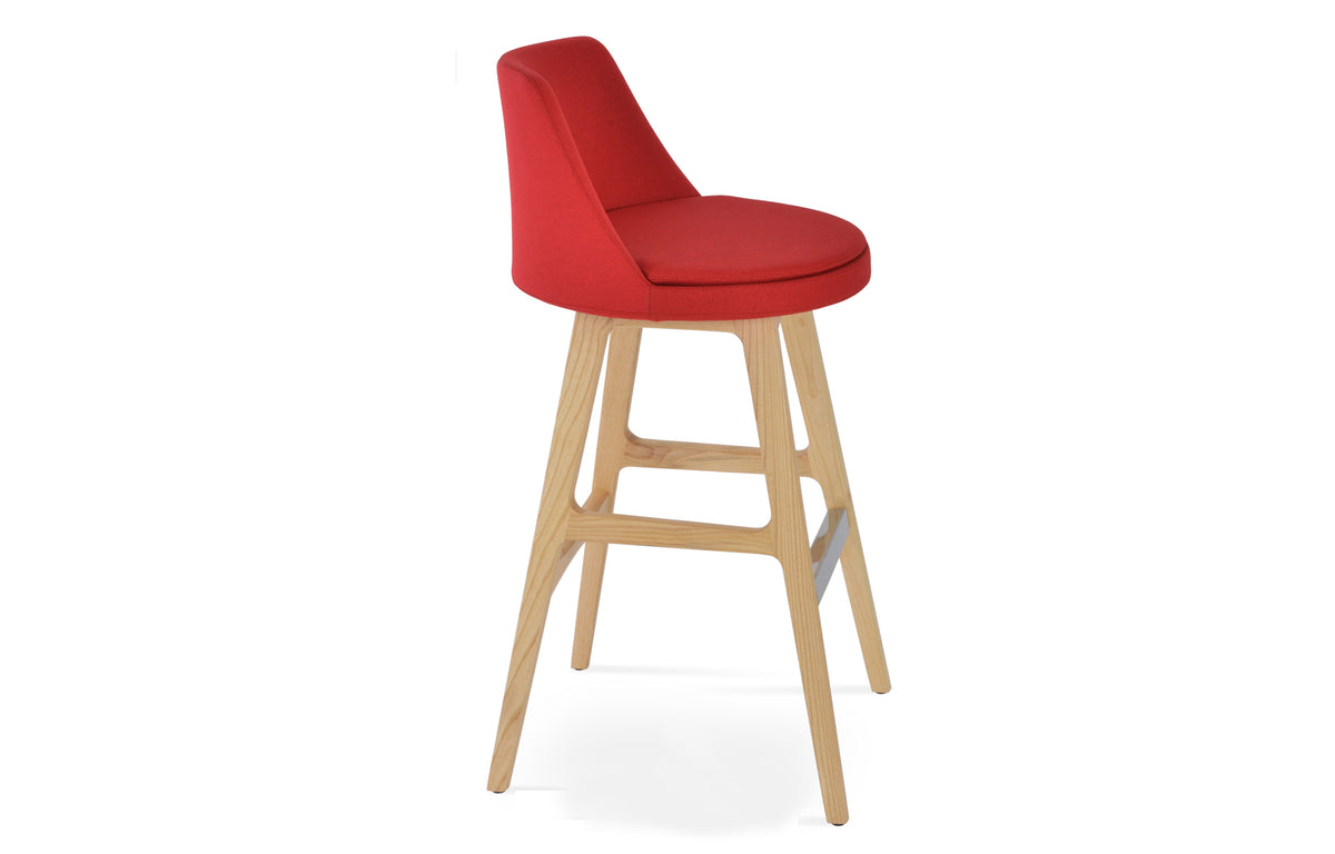 Martini PR. Wood Stool by SohoConcept - Original Natural Ash, Camira Era Red Fabric