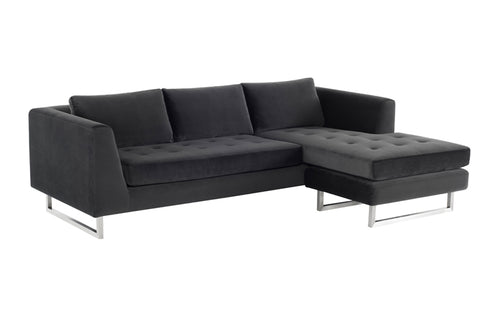 Matthew Sectional Sofa by Nuevo - Shadow Grey Fabric Seat + Brushed Stainless Legs.