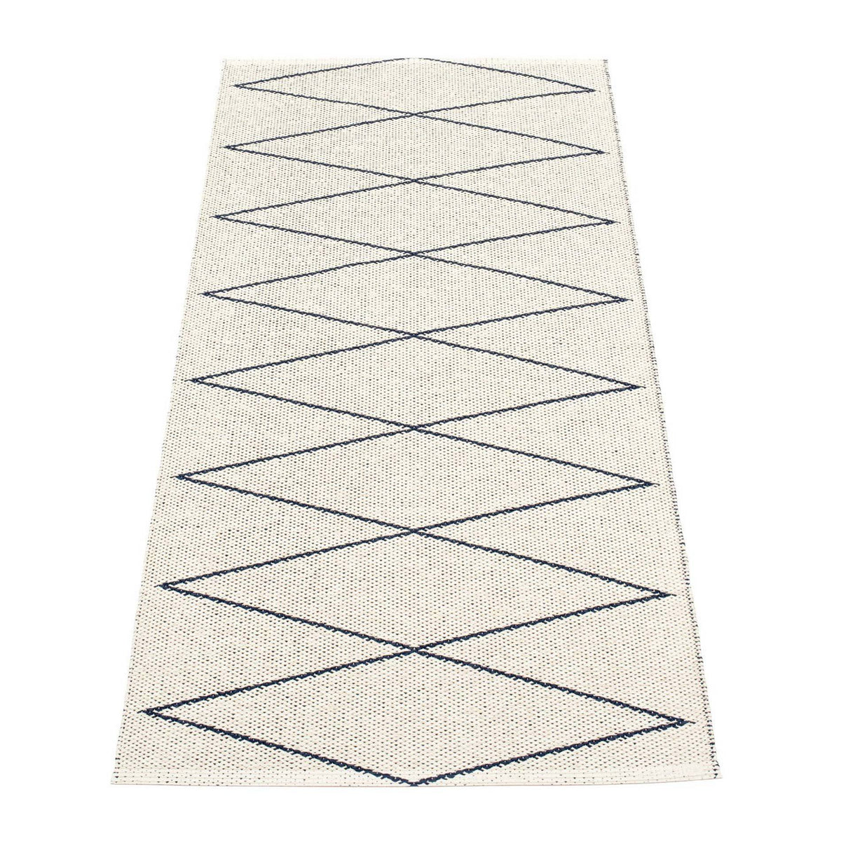 Max Dark Blue Runner Rug by Pappelina, showing back view of max dark blue runner rug.