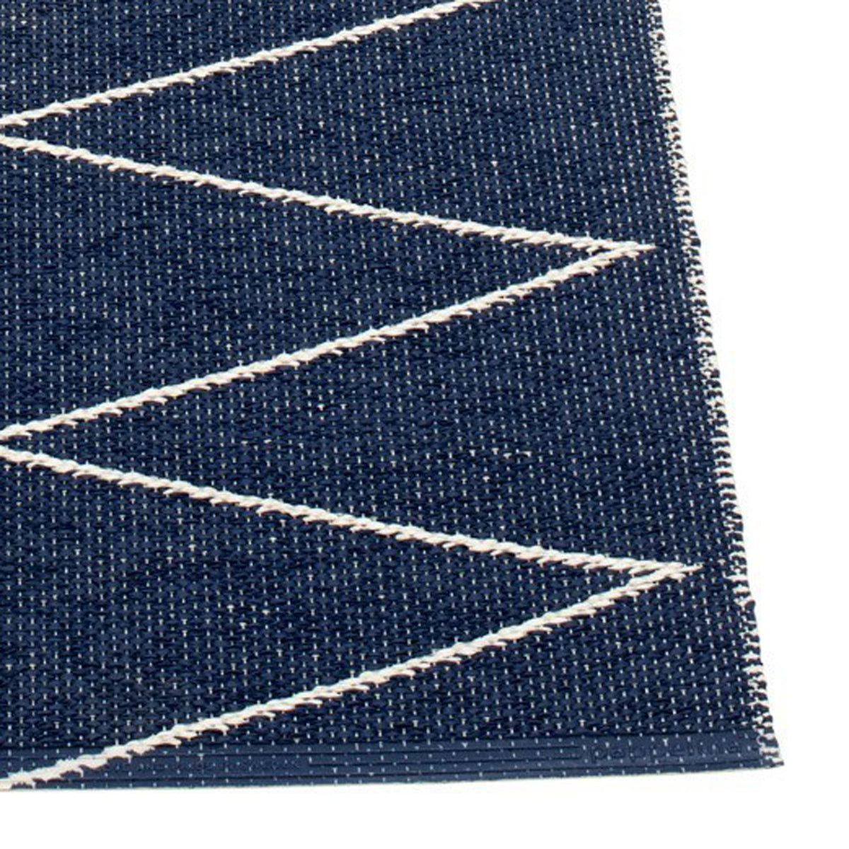 Max Dark Blue Runner Rug by Pappelina, showing closeup view of max dark blue runner rug.