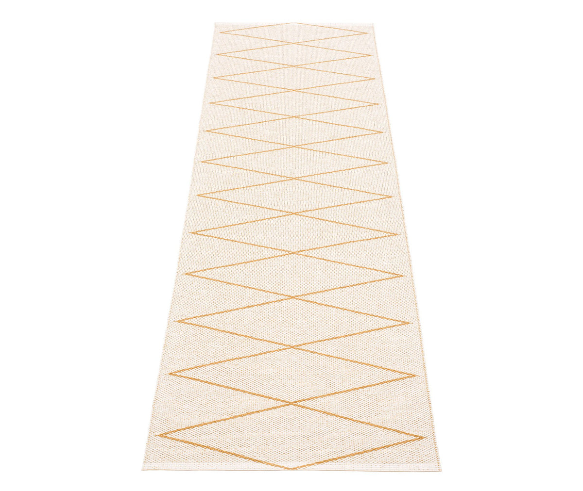 Max Ochre Runner Rug by Pappelina, showing back view of max ochre runner rug.