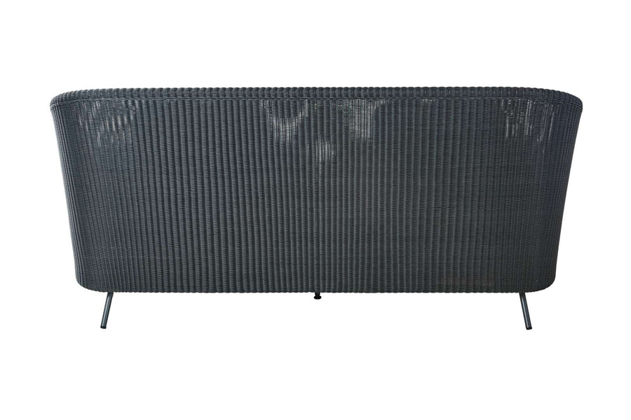 Mega 2 Seater Sofa by Cane-Line, showing back view of mega 2 seater sofa in graphite weave/grey cushions.